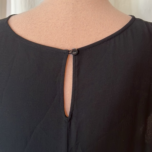 Eileen Fisher Silk georgette Crepe Dropped Waist Tapered Hem Black Dress - Picture 4 of 9